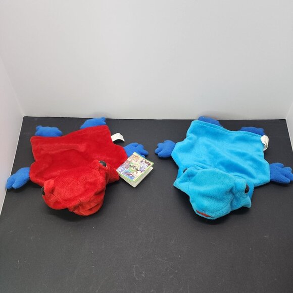 K&M International Poison Dart Frog Plush Hand Puppet Toys 1998 Red & Blue SET - Picture 1 of 10